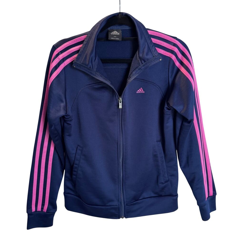 Y2K Adidas Essentials Streetwear 3-Stripes Track Jacket Navy Pink Full Zip XS